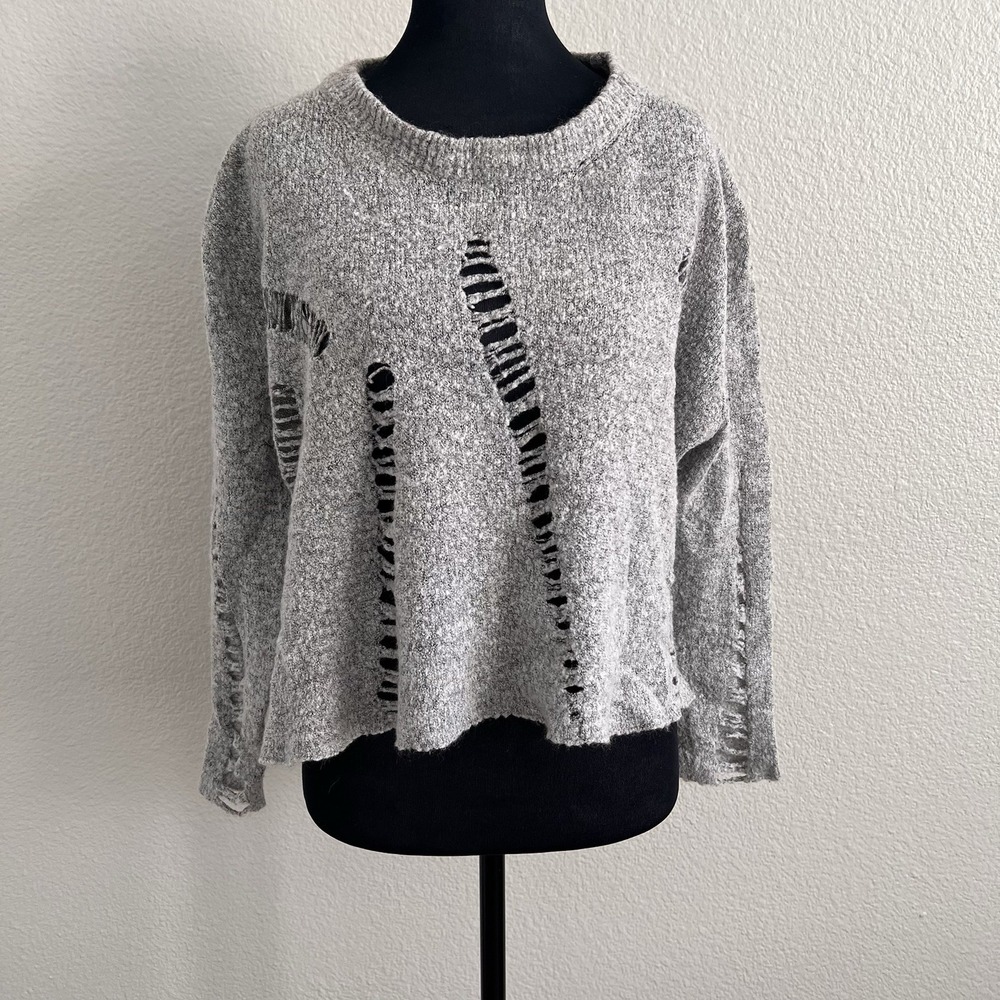 Brooklyn Karma Small Distressed Top Sweater Knit Oversized Grunge Pullover Wool